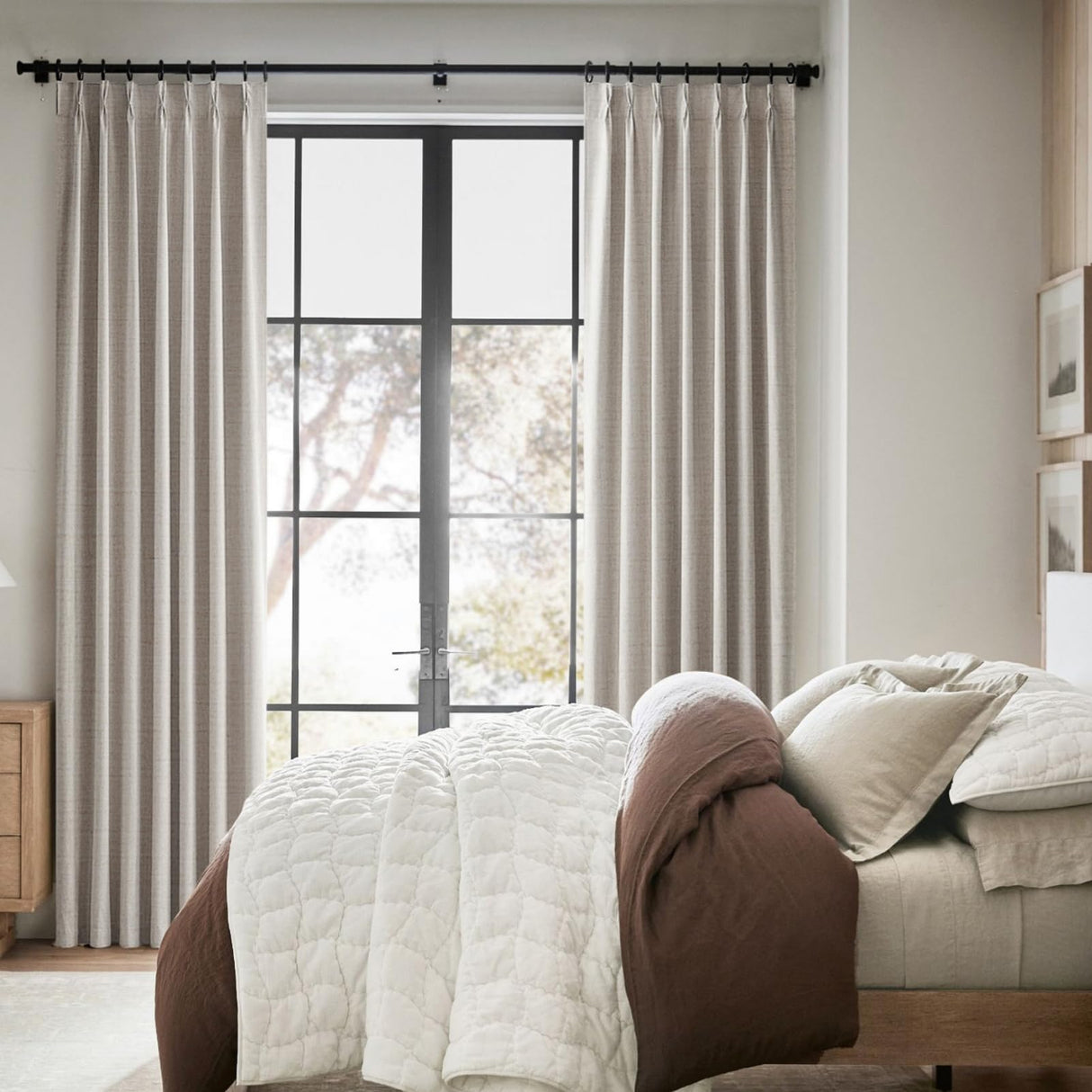 QJmydeco Primitive Curtain 108 Inch Long 2 Panels Burg,Pinch Pleated Cream Linen Blended 9 ft Floor Length to Ceiling Traverse Curtains for Living Room Extra Wide Blackout Drapes Sun Blocking Window QJmydeco