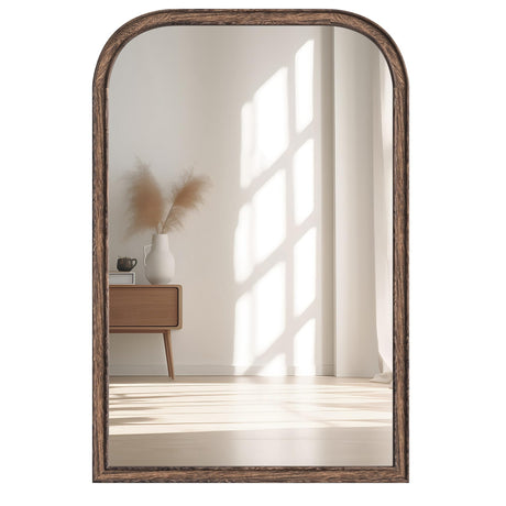 Acovy 20"x30" Solid Wood Bathroom Mirror Arch Tempered Glass for Wall Mounted, Rustic Wood Frame Wall Mirror Decorative for Living Room Bedroom Vanity Mirror Entryway Mirror, Rustic Brown Acovy