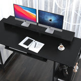 HYPIGO Workstation Desk with Keyboard Tray, 55 Inch Computer Desk with Storage Shelves Monitor Stands and 4 Iron Hooks, Industrial Desk for Home Office HYPIGO