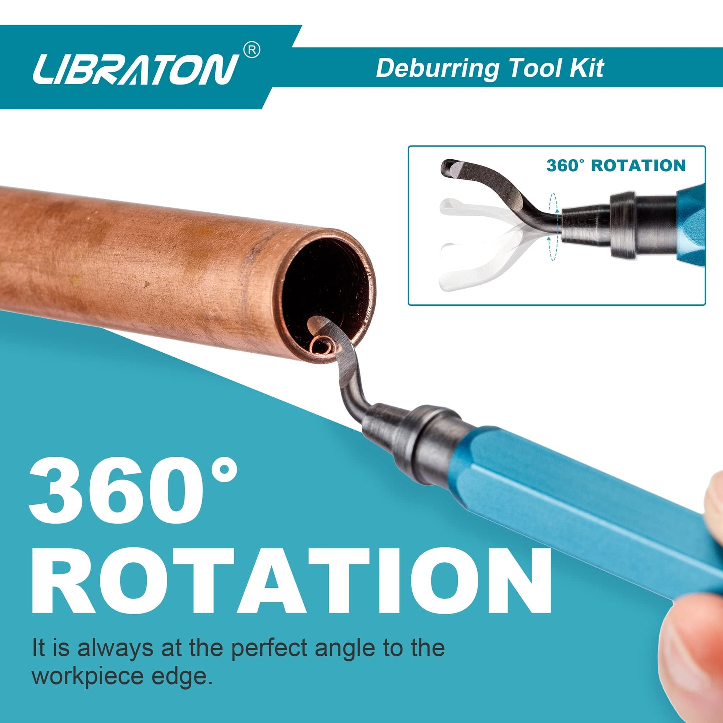 Libraton Deburring Tool with 11 High Speed Steel Blades, 360 Degree Rotary Head Deburring Tool for Metal, Resin, Aluminum, Copper, Plastic, 3D Printing, Wood - WoodArtSupply