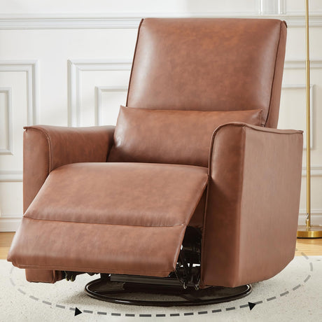 GAOMON Swivel Rocking Recliner Chair, Manual Leather Recliner Glider with Lumbar Support & Padded Armrest, Comfortable Rocker Nursery Single Sofa for Living Room and Bedroom (Brown) GAOMON