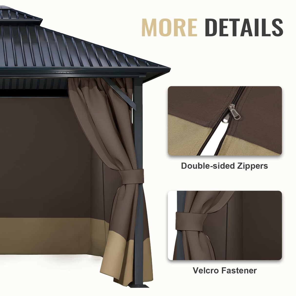 COWVIE 4-Panel 12' x 14' Gazebo Replacement Curtains, Patio Privacy Sidewalls with Double Zipper, Replacement for Outdoor Gazebo Canopy (Curtain Only) COWVIE