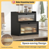 Furshus Double Layer Bamboo Bread Box for Kitchen Counter, Countertop Bread Storage Container, Bread Container Bread Storage with Window Bread Holder (Black) Furshus