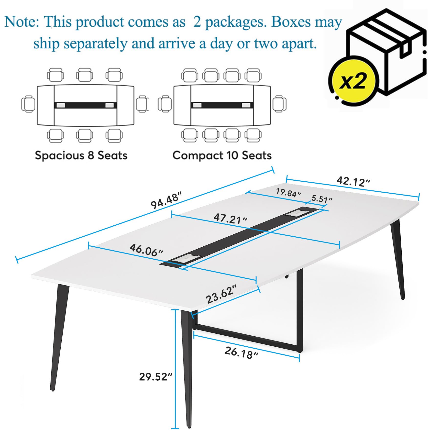 Tribesigns 8FT Conference Table, 94.48L x 47.24W x 29.52H Inches Large Boat Shaped Meeting Seminar Table with Cable Grommets, Modern Conference Room Table for Office - WoodArtSupply