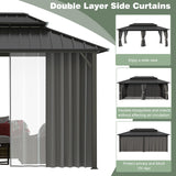 Yardenaler 12x20 FT Hardtop Gazebo Canopy with Double Galvanized Steel Roof, Permanent Outdoor Pavilion with Curtain & Mesh Netting for Patio. Garden, Backyard, Black Yardenaler