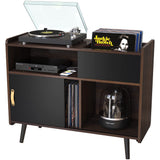 GDLF Large Record Player Stand, Vinyl Record Storage Cabinet with Power Outlet, Record Player Table Holds up to 350 Albums, Turntable Stand with Wood Legs for Living Room,Bedroom,Office GDLF
