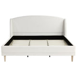 Merax King Size Upholstered Platform Bed, Boucle Fabric and Wingback Headboard, Rounded Corners, White Merax