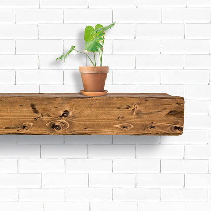 URBANDI 1-tier Fireplace Mantel, Distressed, Rustic, Floating Shelf, Modern, Real Wood. (72Lx6Hx8D, Brown)