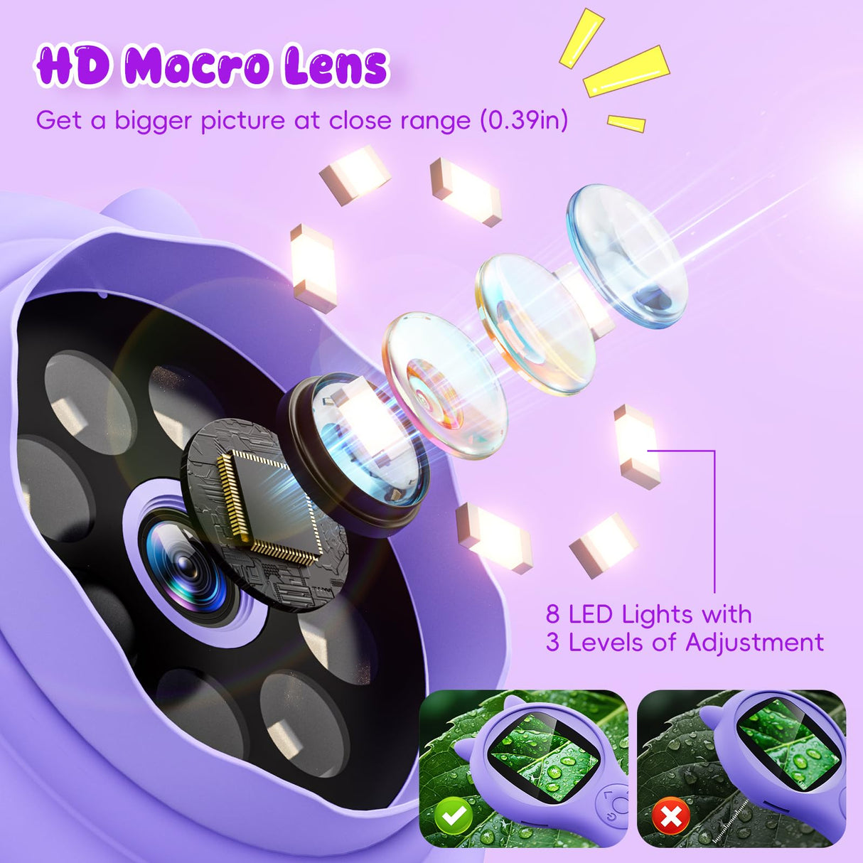 Microscope for Kids - Mini Pocket Handheld Microscope for Toddlers-STEM Educational Science Kit Toys for Christmas Birthday Gifts Toys for 5 6 7 8 9 10 11 12 Year Old Girls（Purple） Ashfly