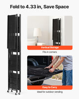 VEVOR 4-Tier Foldable Storage Shelf, 28W x 13D x 54H Inch Folding Metal Rack Shelving Unit, No Assembly Organizer Shelf with 5 Wheels & 4 Hooks for Pantry, Kitchen, Garage, Basement, Black VEVOR