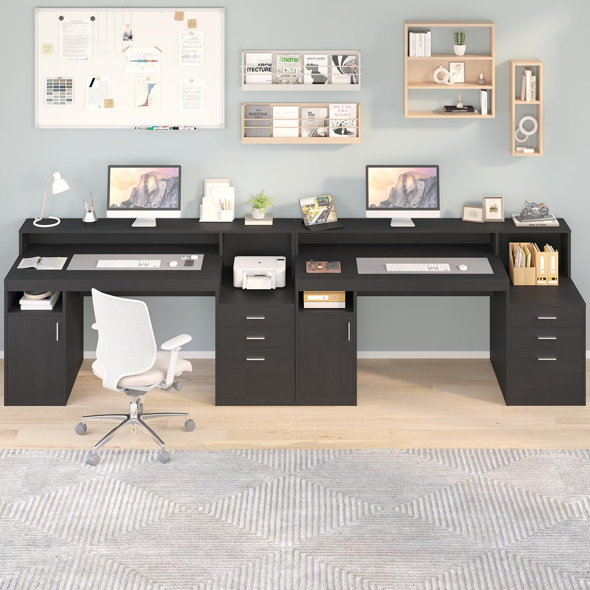 YOMILUVE Computer Desk with 3 Drawer & Storage Shelves, Home Office Desk with File Drawer & Cabinet, Writing Study Table with Long Monitor Stand & Printer Shelf, Executive Desk, Black YOMILUVE