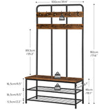 HOOBRO Hall Tree with Bench, Entryway Bench with Coat Rack, Mud Room Bench with 12 Double Hooks and Storage Bench, Coat Tree, Shoe Rack Organizer, for Foyer, Front Door, Rustic Brown BF05MT01 HOOBRO