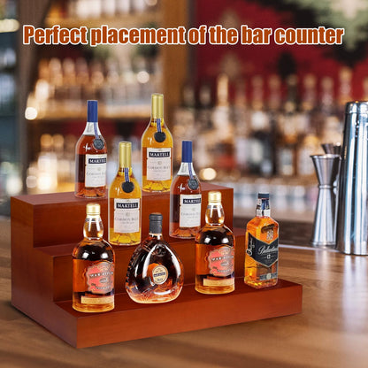 AGJIDSO Liquor Bar Bottle Display Shelf, 3 Tier Solid Wood Liquor Bottle Stand, Bar Liquor Shelves for Home, Bar, Kitchen