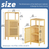 HITNET Bathroom Cabinet Freestanding, Small Bamboo Floor Cabinet, 4 Tier Single Door Sofa Side Table Storage Organizer, Space Saving Kitchen Cupboard, Natural HITNET