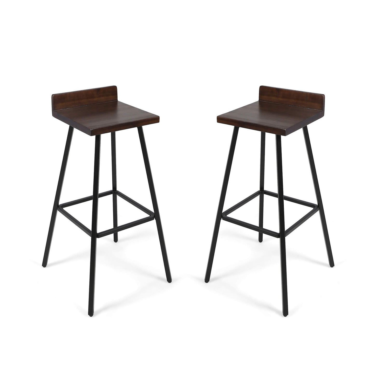 Christopher Knight Home Hazel Indoor Bar Stools, Modern, Contemporary, Dark Brown Acacia Wood with Iron Legs (Set of 2) - WoodArtSupply