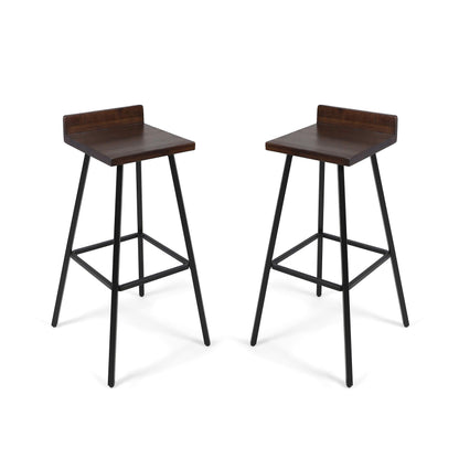 Christopher Knight Home Hazel Indoor Bar Stools, Modern, Contemporary, Dark Brown Acacia Wood with Iron Legs (Set of 2) - WoodArtSupply