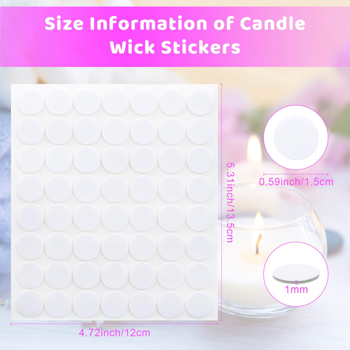 Zonon 1120 Pieces 20 Sheets Candle Making Wick Stickers Double-Sided Heat Resistance Hot Wax Wick Stickers for Candle Making(15 mm,White) Zonon