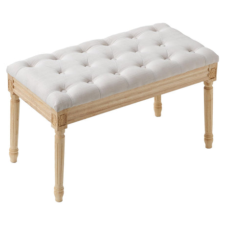 VEVOR Upholstered Bench for Bedroom end of Bed, Vanity Foam Padded Cushion & Rubberwood Legs, Tufted Footrest Stool Entryway for Dining, Living Room, Piano, Hallway, 32 x 16 x 19 Inches, Beige VEVOR