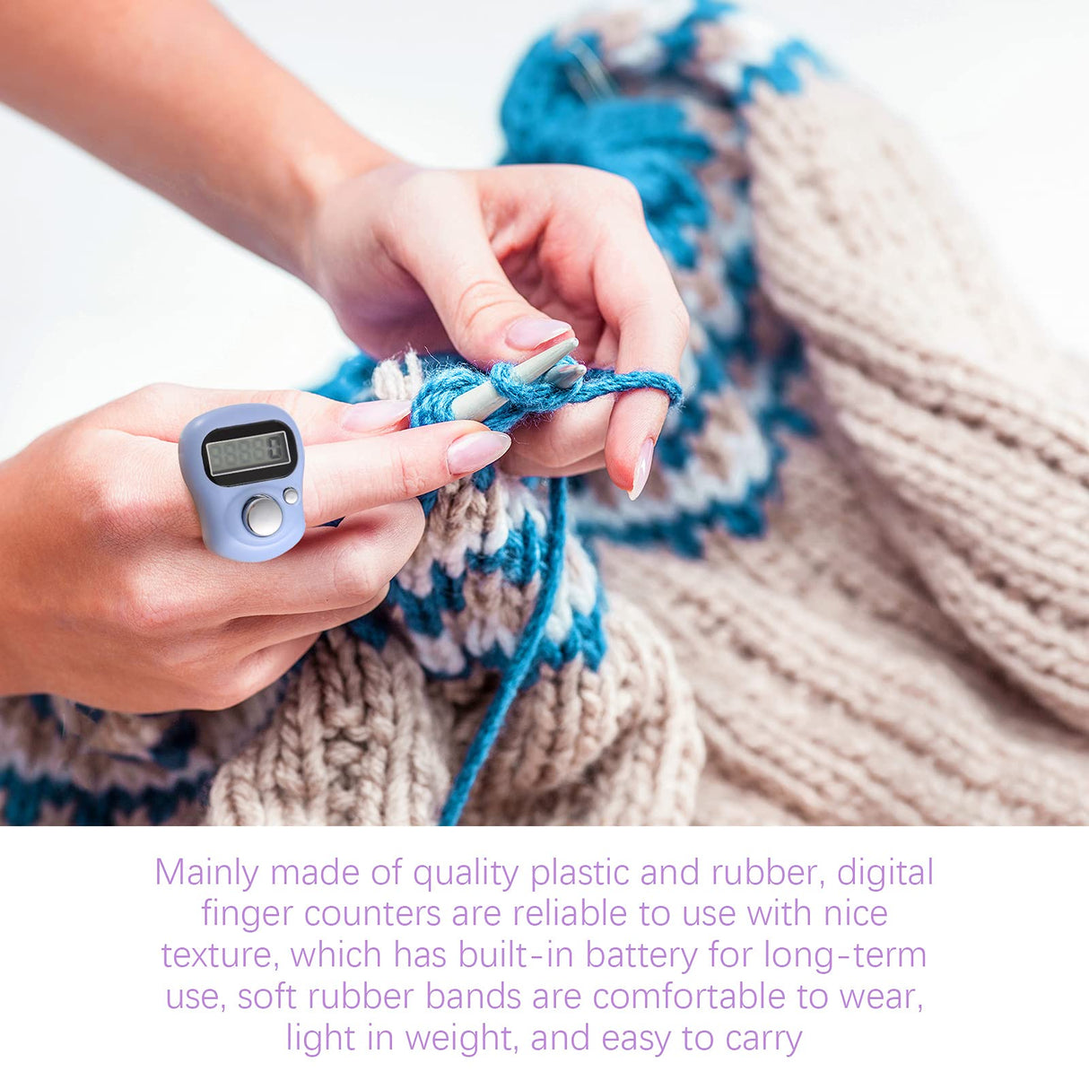 Kingdder 4 Pcs Stitch Counters LCD Finger Digital Row Counter with 100 Pcs Crochet Stitch Marker for Crocheting and Knitting Sewing Weaving, Resettable Finger Counter for Crochet, Knitting, Score, Lap Kingdder