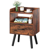 Yoobure Night Stand with Fabric Drawer, Modern Nightstand, Bedside Tables, Mid Century Nightstands with Open Storage Shelf, Wood Bedside Table, Small Night Stands for Bedrooms, 2-Tier Night Table Yoobure