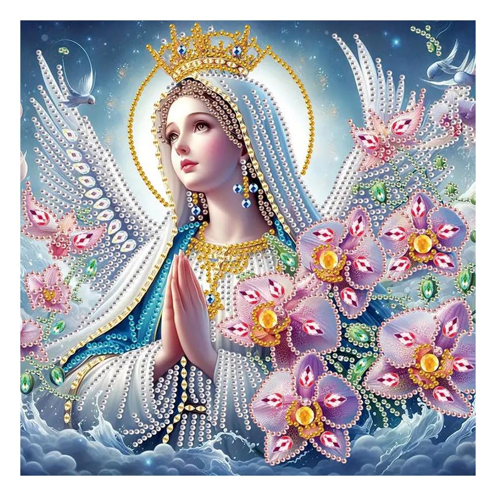 FHBUBPUP Religious Diamond Art Painting Kits for Adults, 5D Virgin Mary Special Shape Diamond Art for Beginners, Rhinestones Gem Art Craft Home Wall Decor Gift 12×12inch FHBUBPUP