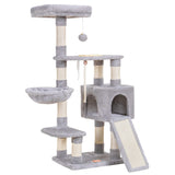 Heybly Cat Tree, Cat Tower for Indoor Cats with Scratching Board, Multi-Level Cat Furniture Condo with Feeding Bowl Light Gray HCT010SW Heybly