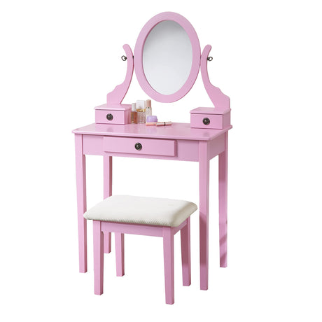 Roundhill Furniture Moniys Moniya Pink Wood Makeup Vanity Table and Stool Set Roundhill Furniture