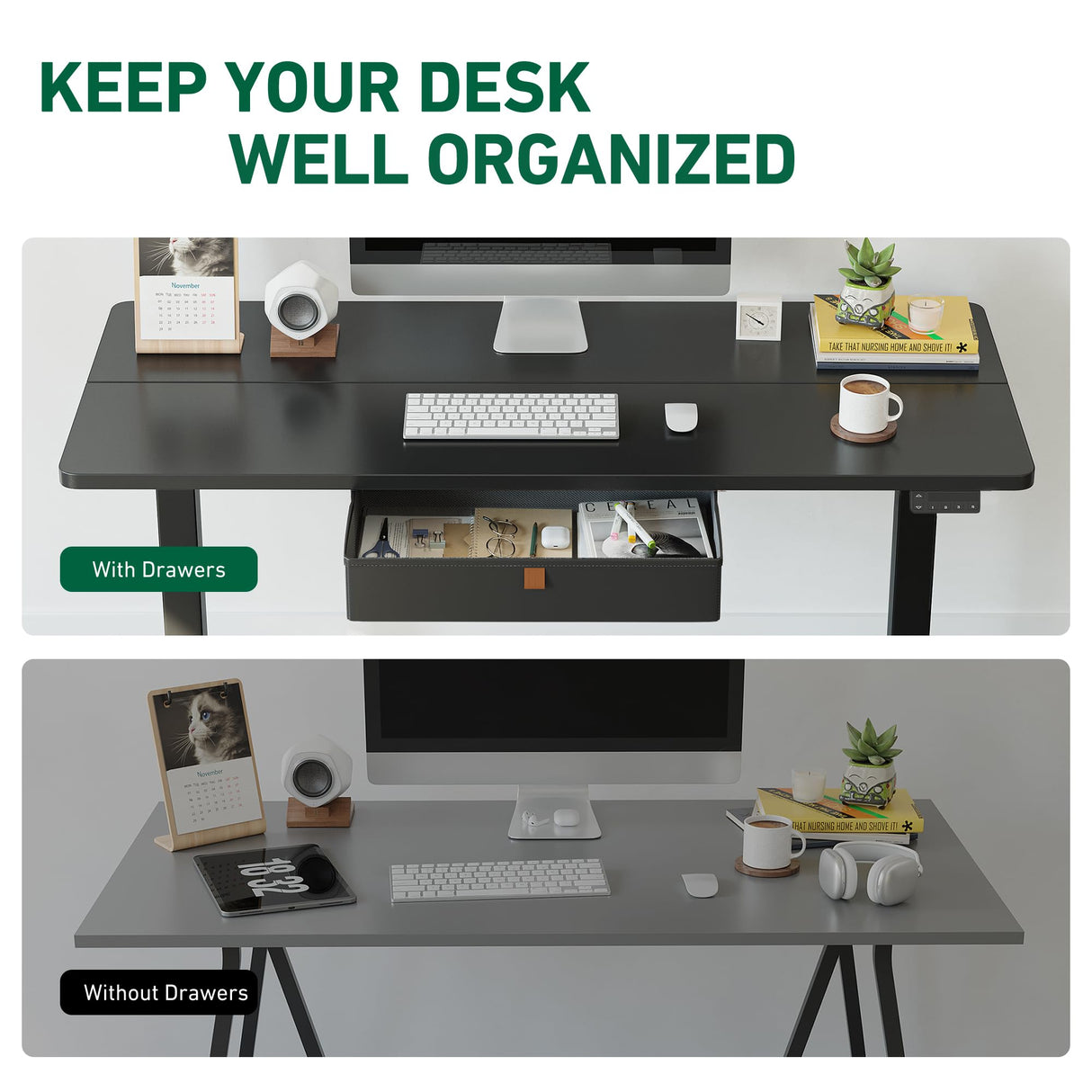 FEZIBO 40 x 24 Inches Standing Desk with Drawer, Adjustable Height Electric Stand up Desk with Storage, Sit Stand Home Office Desk, Ergonomic Computer Desk, Black FEZIBO
