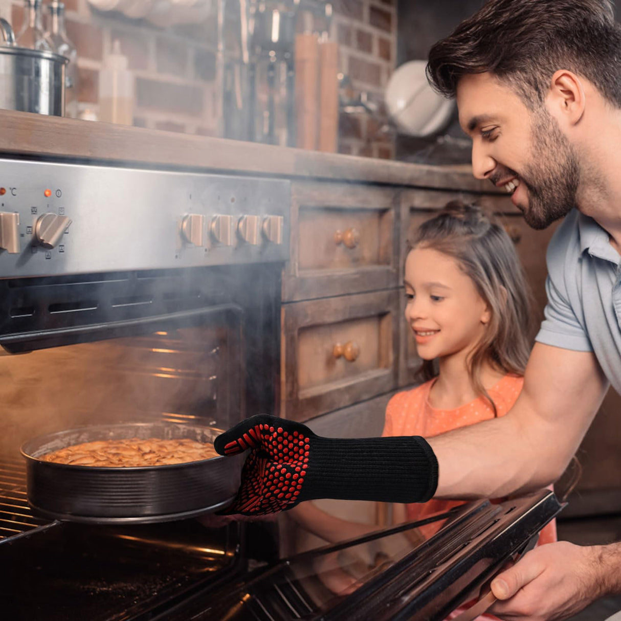 BBQ Gloves, Dakiwin Heat Resistant BBQ Gloves(1472°F), Silicone Non-Slip Oven Gloves, Grill Gloves Heat Proof for Men/Women, Oven Gloves with Fingers for Kitchen Cooking,Grilling Dakiwin