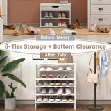 Giantex 3-in-1 Vertical Shoe Rack, 6-Tier Free Standing Shoe Storage Organizer w/Stackable Design for 18 Pairs, 31 Inch Wide Wood Shoe Shelf for Closet, Entryway, Living Room, Office, White Giantex