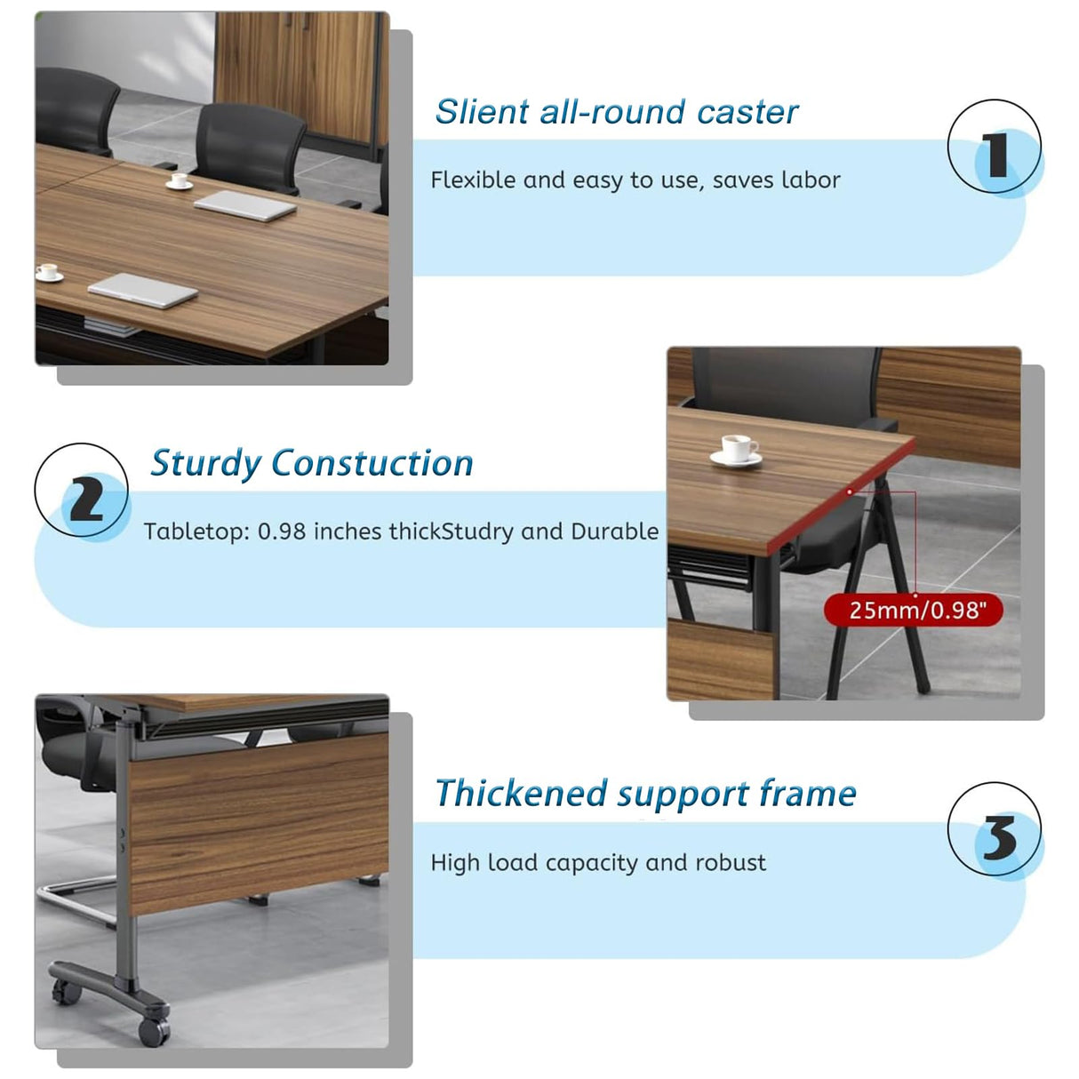 Conference Room Table, 6 Pack Conference Table Commercial Folding Table, Business Style Flip Top Mobile Training Table Rolling Seminar Meeting Table with Caster Wheels, Boardroom table(6PCS 160*60*75) bbyekctc