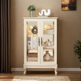 CKEASEAN Lighted Curio Cabinet, 44" H Glass Display Cabinet with 3-Tier Adjustable Glass Shelves, China Cabinet with Mirrored Back Panel for Living Room, Light Blub Included(White) CKEASEAN