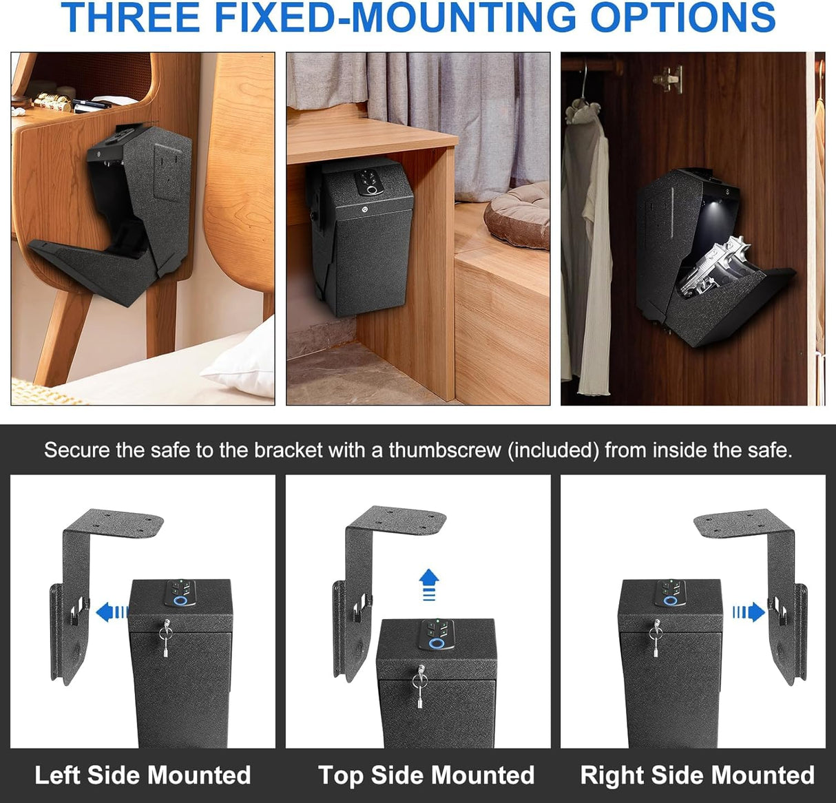 【2 guns capacity】 GUN Safe Biometric Pistol Safe Drop Down Handgun Safe Wall Mounted Double Gun Safe for Handgun with Fingerprint Passcode Key 3 Ways Quick Access Car Gun Safe for Desk,Nightstand EVESKY