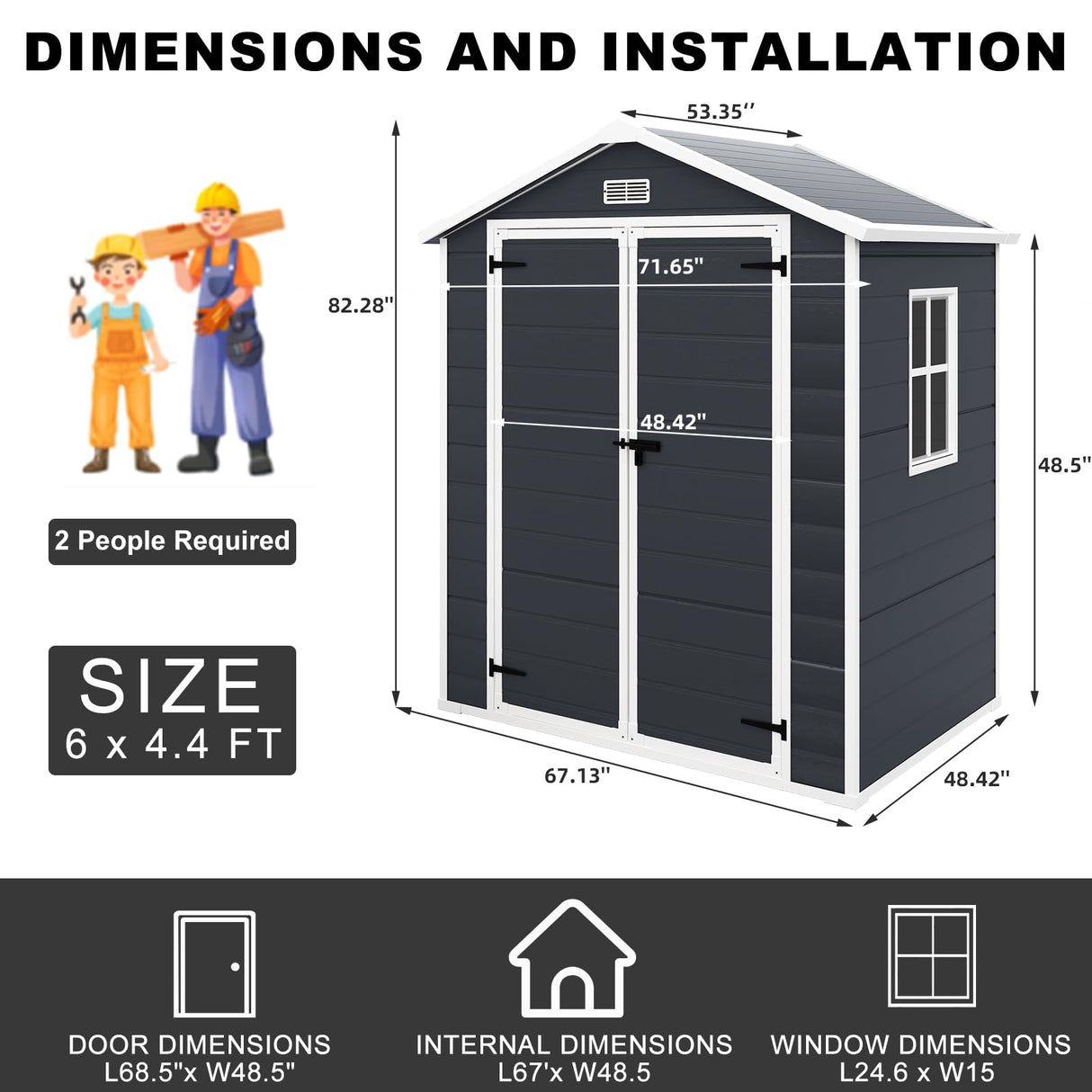 BTMWAY Resin 6x4 FT Outdoor Storage Shed with Floor Included,Small Plastic Shed with Window,Wood-Like Appearance,Water and UV Proof,Double Doors,Garden Tool Storage,Bike Shed,Backyard Shed (Black) BTMWAY