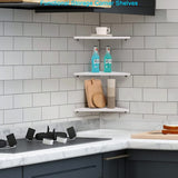 Joiishom Corner Wall Shelf Set of 3, Floating Corner Shelves for Wall, Rustic Wood Wall Storage Display Shelves for Living Room Bedroom Bathroom Kitchen (White) Joiishom