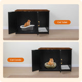 Dwanton Litter Box Enclosure, Cat Litter Box Furniture Hidden, with Scratching Mat, Wooden Cat Washroom Indoor, 31.5" L x 19.7" W x 21.7" H, Black and Rustic Brown Dwanton