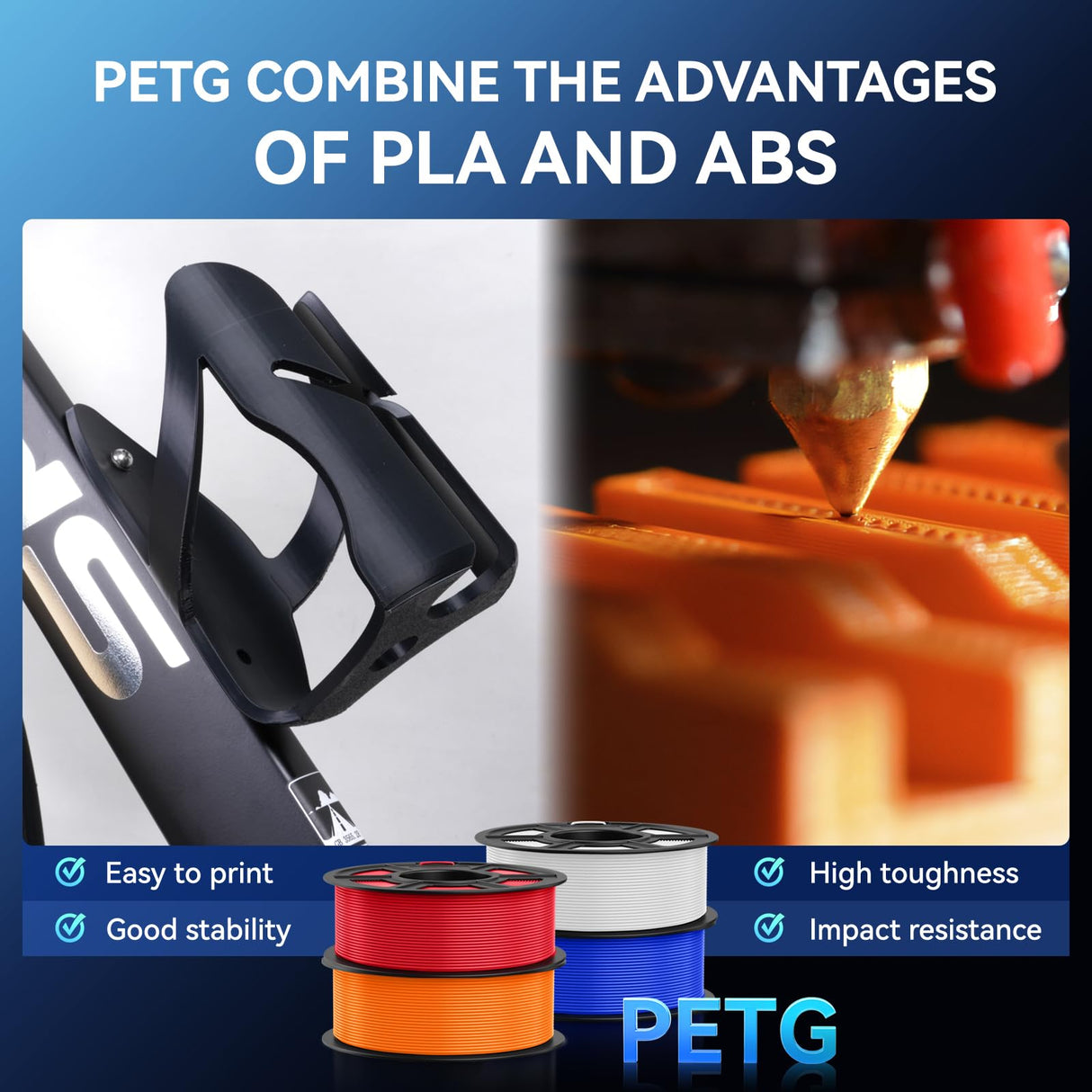 JAYO PETG Filament 1.75mm Bundle 4.4KG, Strong Toughness PETG 3D Printer Filament, Dimensional Accuracy +/- 0.02 mm, Fits for Most FDM 3D Printers (Red, Blue, Orange, Green) JAYO