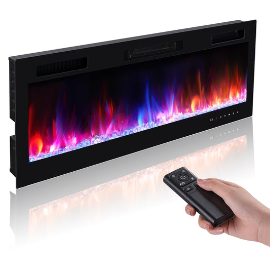 Electric Fireplace 50 Inch 1500W Insert Heater Wall Mounted Realsmart Indoor Infrared Heater with Remote Control Slim Black Fireplace Screen Timer 12 Flame Colors Low Noise Overheat Protection