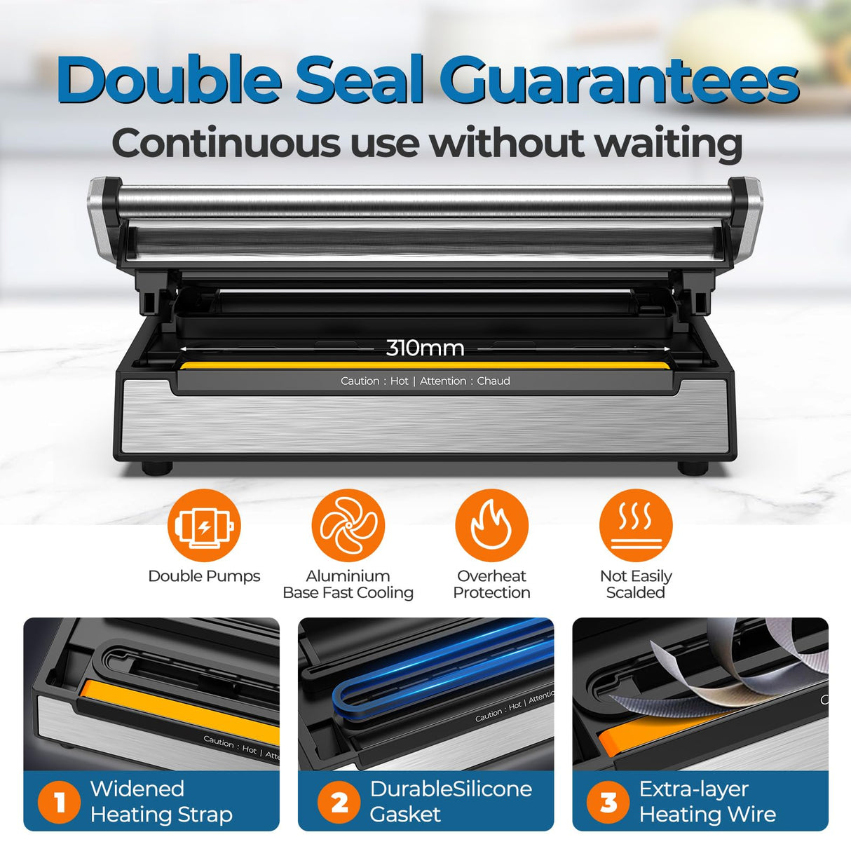 90Kpa Food Vacuum Sealer, Stainless Steel Vacuum Sealer Machine for Food with Double Heat Seal & Double Pump, Food Sealer Dry/Moist/Liquid Modes, Roll Storage and Cutter, Easy-Lock Handle and Clean AKDGY