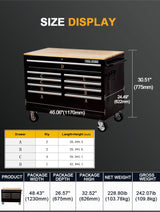 TOOL DORM Rolling Large Tool Chest Extra-Deep 46-Inch 9 Drawers, Big Tool Chest with Drawers, Workbench with Wooden Top & Integrated Power Strip, Rolling Toolbox with Drawers and Locking System TOOL DORM
