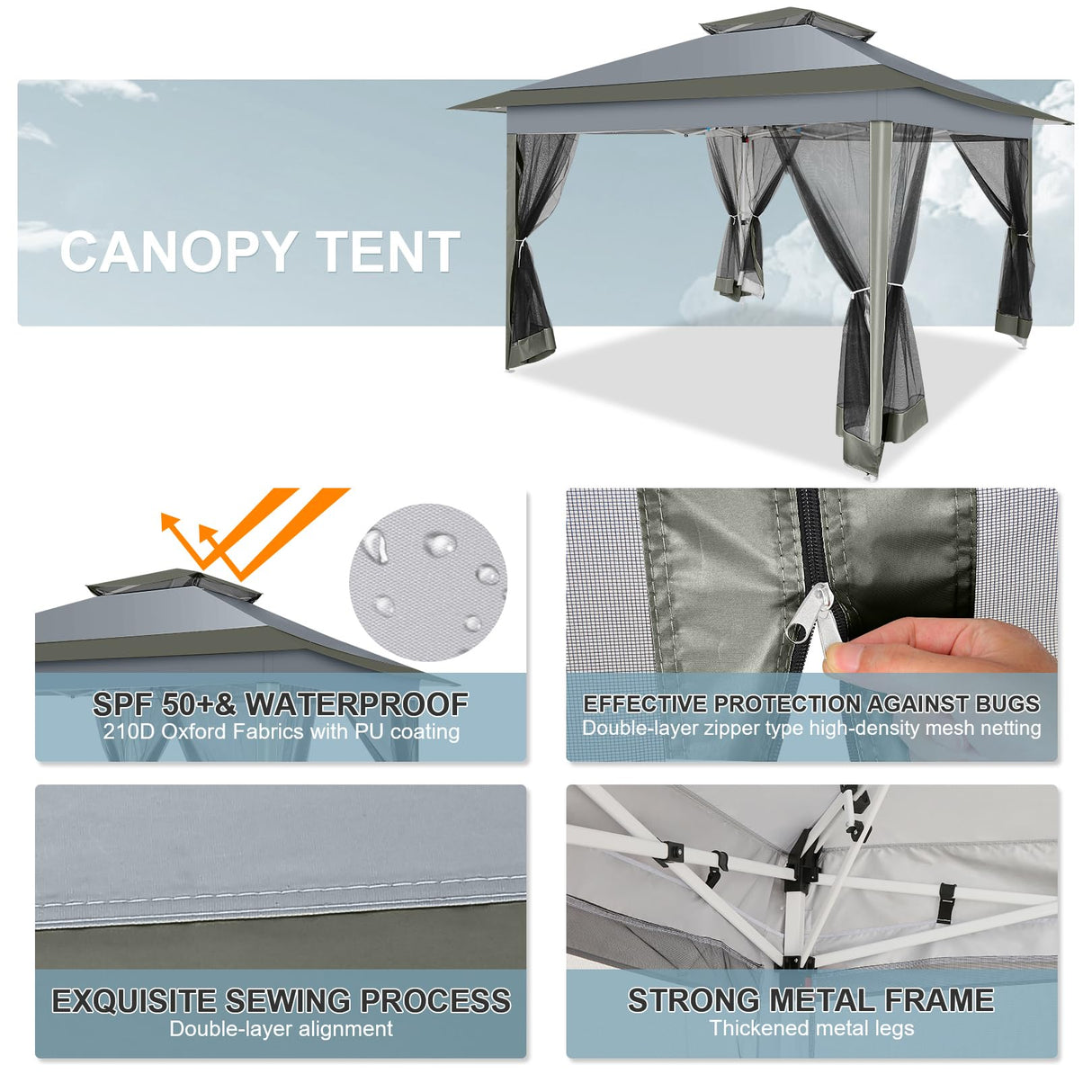 COBIZI 12x12 Pop up Gazebo on Clearance with Mosquito Netting & Sandbags, Outdoor Canopy Tent with 4 Ropes 8 Stakes & Portable Carrying Bag, Patio Portable Gazebo for Garden Backyard & Lawn,Darkgrey COBIZI