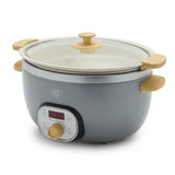 GreenLife 6 Quart Ceramic Slow Cooker, PFAS-Free Programmable Removable Healthy Nonstick Pot for Family Meals, Sear on Stovetop Keep Warm, Digital Timer, Dishwasher Safe Glass Lid & Crock, Quartz Grey GreenLife