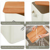 TeamFar Bread Box with Wooden Lid, 13.1” x 7.2” x 9.7” Bread Container Storage Holder for Family Farmhouse Kitchen Countertop, Powder-Coated & Healthy, Large Capacity & Classic Pattern (Off White) TeamFar