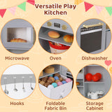 MAMIZO Corner Play Kitchen for Kids, Wooden Pretend Toy Kitchen, Large Toodler Cooking Playset w/Refrigerator, Stove w/Light & Sound, Disinfection Locker, Water Dispenser, Sink, Home Modern (Gray) MAMIZO