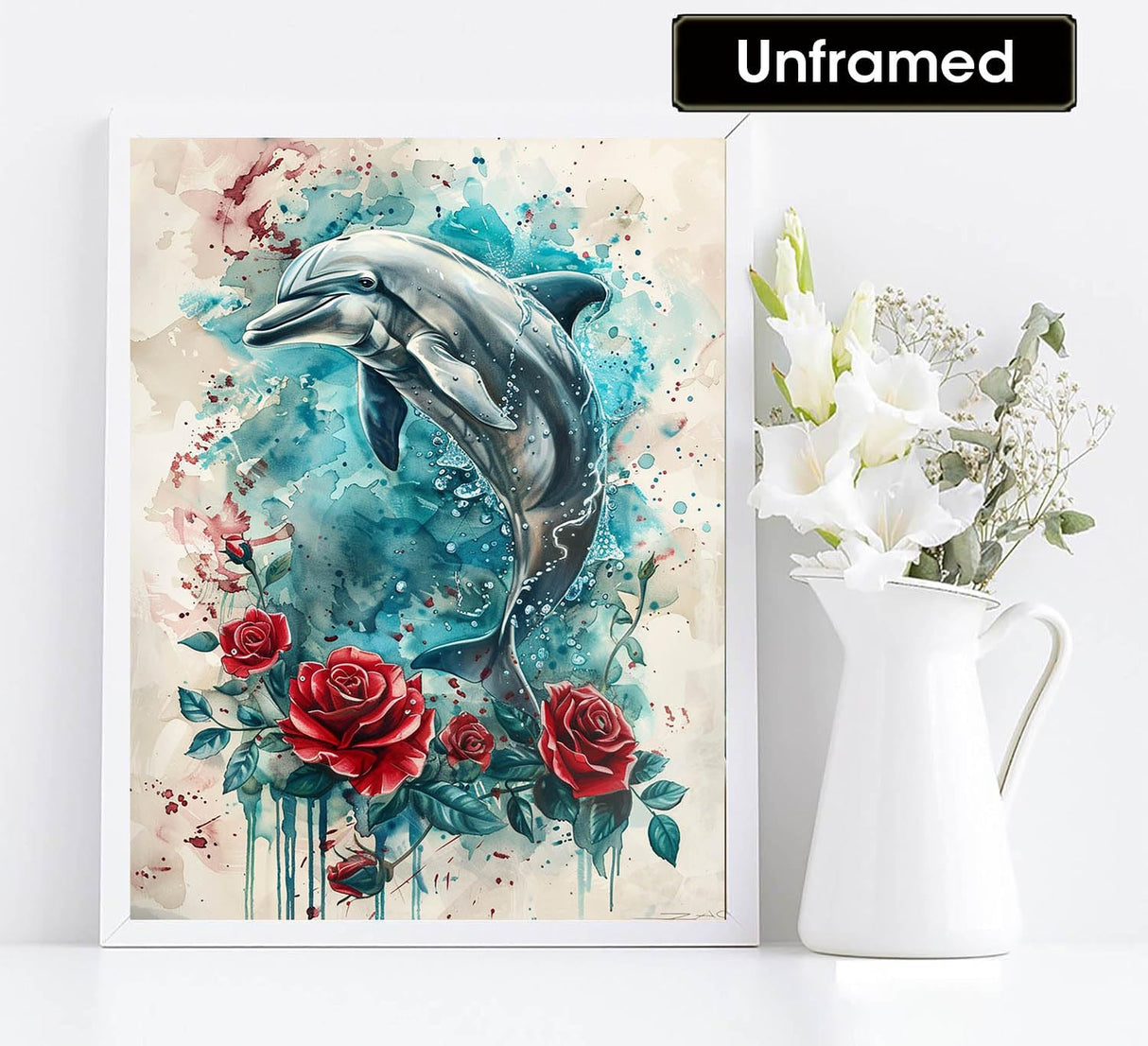 Diymood Paint by Numbers for Adults Dolphin, DIY Oil Painting Rose Acrylic Paint by Number Kits for Kids Adults Beginner for Home Wall Decor 16x20 inch Diymood