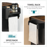 RALGEND Kitchen Island with Storage, Kitchen Cart with Charging Station, Rolling Kitchen Island Table with Drop-Leaf, 3 Drawers, Barn Doors, Towel Rack and Spice Rack, Black and Rustic Brown RALGEND
