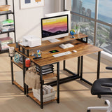 GreenForest 47 inch Computer Desk with Power Outlets, Small Home Office Desk with Ergonomic Monitor Stand, Reversible Gaming Desk, Modern Study Desk, Laptop Desk, Walnut GreenForest