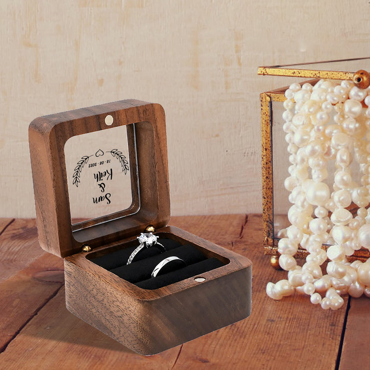 Personalized Custom Engraved Wooden Ring Box For Wedding Ceremony Engagement Ring Bearer Box Handmade Ring Holder Box Mr And Mrs Ring Case For WLLPNG