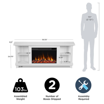 Real Flame Penrose 58" Slim Electric Fireplace TV Stand for TVs up to 55 inches, Entertainment Center with Adjustable Shelves and Storage, TV Stand for Living Room and Bedroom, Remote Control, White