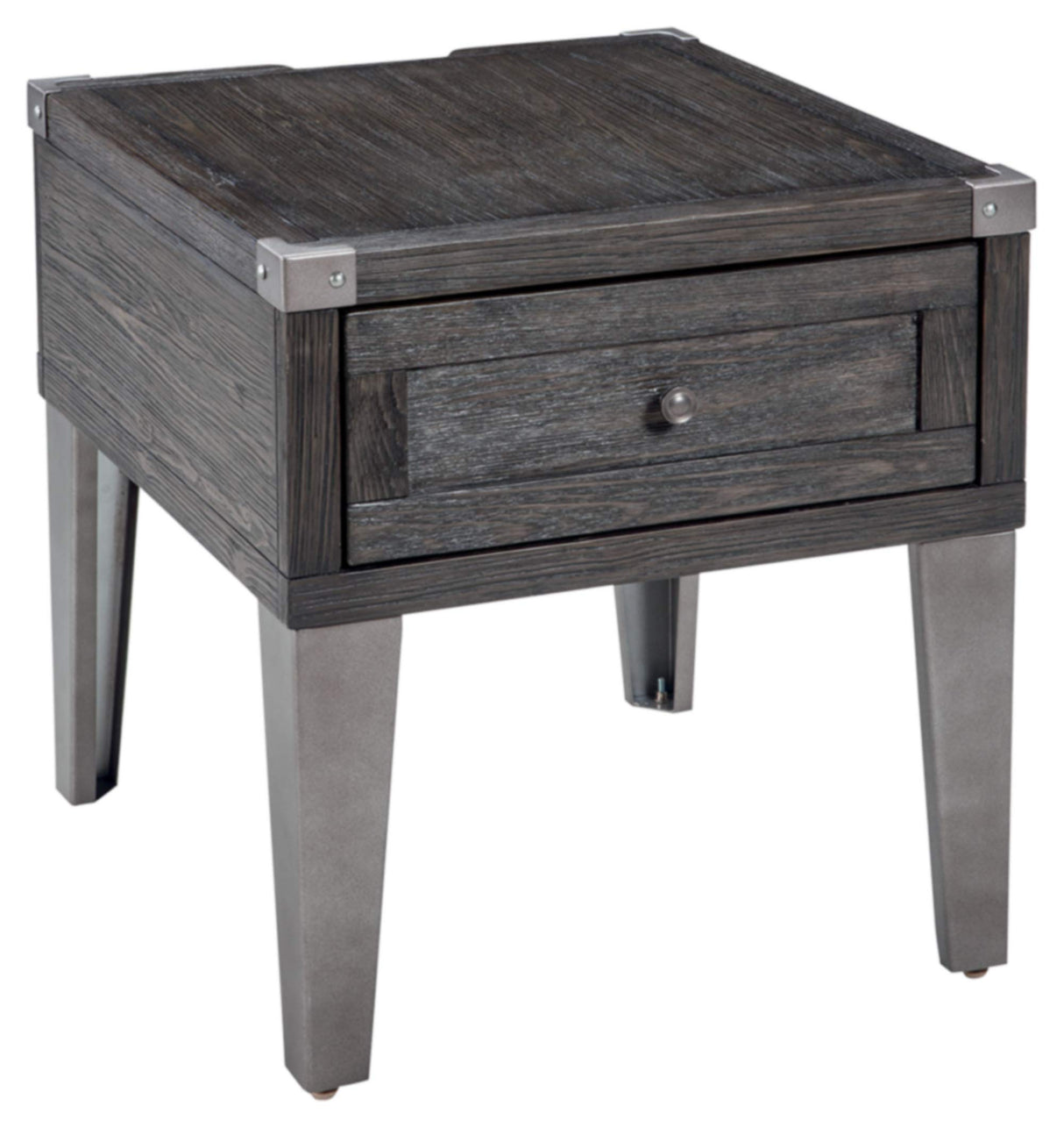 Signature Design by Ashley Todoe Industrial Square End Table with 1 Drawer, 2 Outlets and 2 USB Charging Ports, Dark Gray with Weathered Pine Finish Signature Design by Ashley